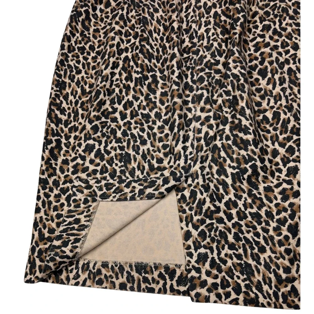 J.Crew Pencil Skirt Women's Animal‎ Leopard Print Slit Zip Size 12 Retro Classic